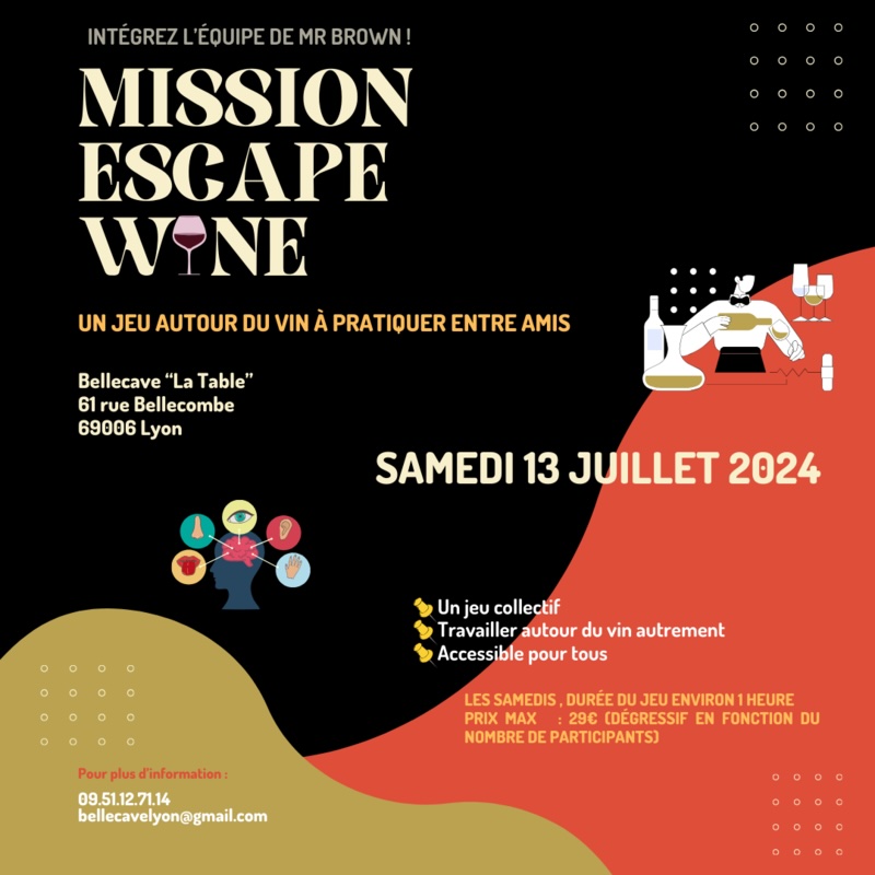 Escape Game du Vin à la cave Bellecave Lyon - le samedi 13 juillet 2024