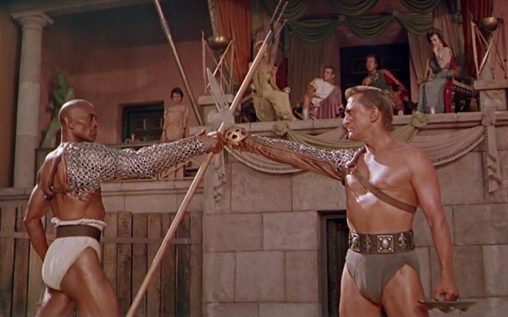 Woody Strode and Kirk Douglas in Spartacus 1960